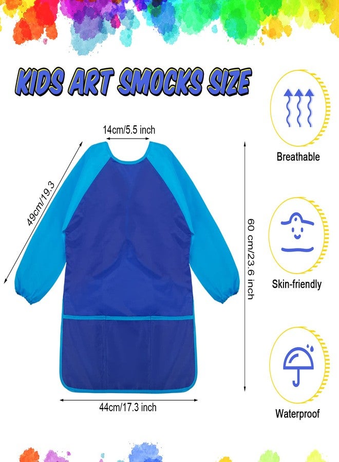 Yahenda 36 Pcs Kids Art Smocks Toddlers Painting Apron Waterproof Artist Smock for Children with Long Sleeve 3 Pockets for 2-8 Years (Rose Red,Yellow,and Dark Blue) - Image 2