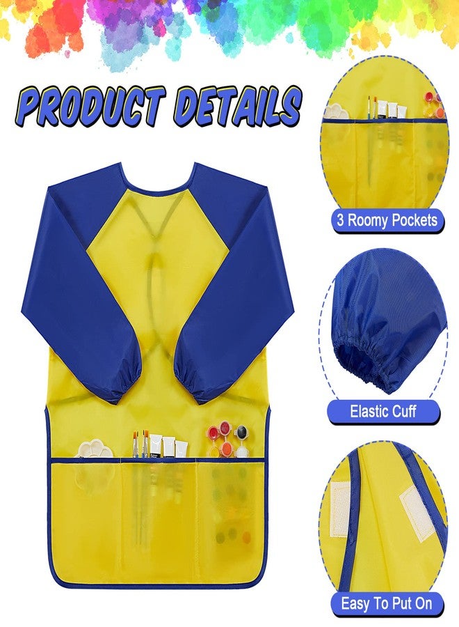 Yahenda 36 Pcs Kids Art Smocks Toddlers Painting Apron Waterproof Artist Smock for Children with Long Sleeve 3 Pockets for 2-8 Years (Rose Red,Yellow,and Dark Blue) - Image 3