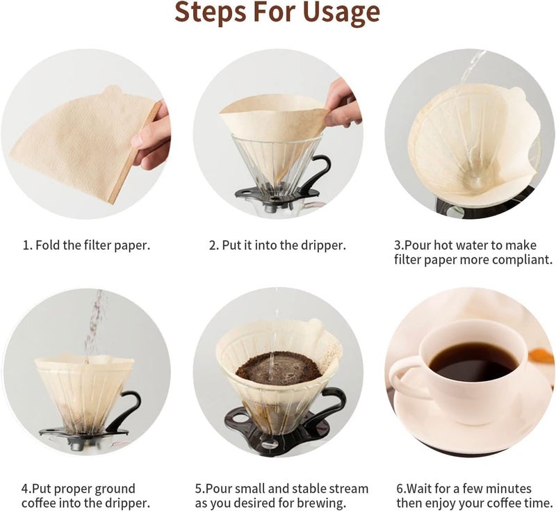 SEMITO Coffee Filters Size 02 Cone Filters Disposable Natural Paper Filters 24 Cup For Pour Over and Drip Coffee Maker Unbleached Wood Pulp Paper Coffee Filter for Pour Over and Drip Coffee Maker - Image 5