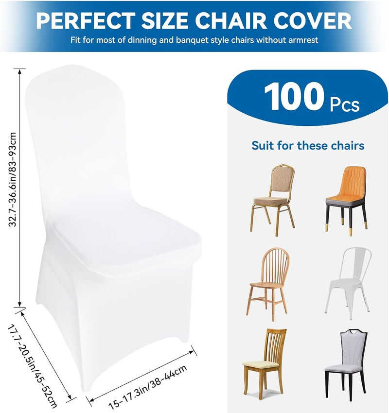 100 Pieces White Chair Covers - Stretch Polyester Spandex Slipcovers for Events - Image 2