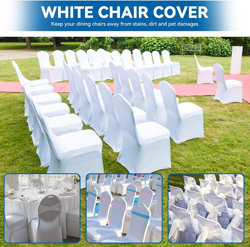 100 Pieces White Chair Covers - Stretch Polyester Spandex Slipcovers for Events - Image 4