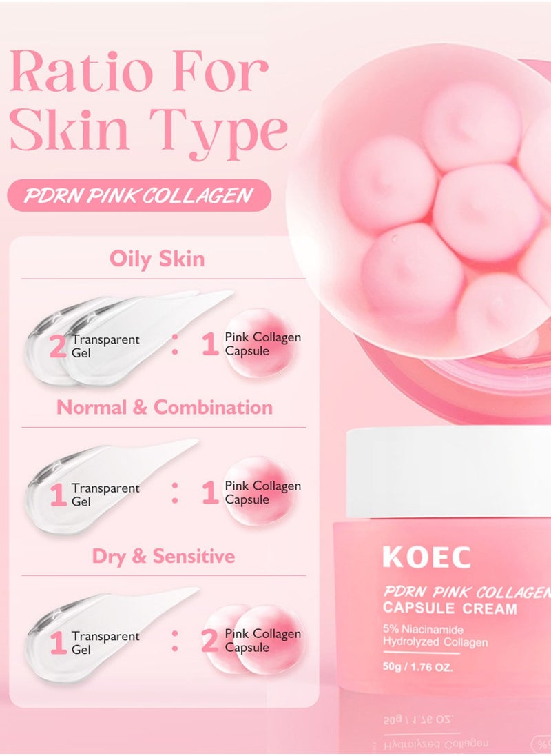 Pink Collagen Capsule Cream, Face Moisturizer - Lightweight Moisturizing Cream, Niacinamide for Uneven Skin Tone, Glow hydration,50g