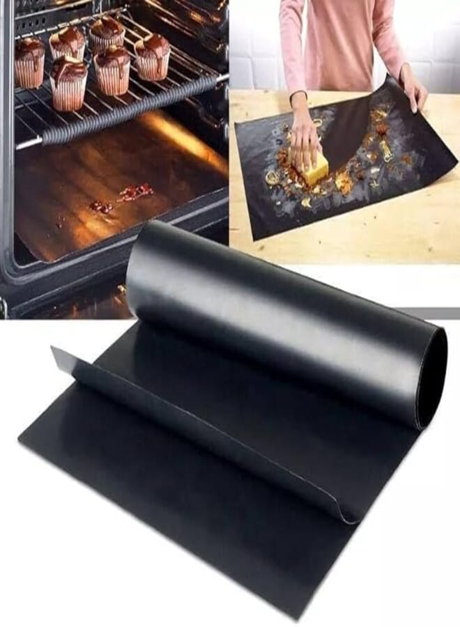 Spaceshoop Generic Healthy BBQ Grill Mat 2pcs, Rectangular, Black, Fiberglass, 400mm x 330mm x 0.2, Non-Stick, Heat Resistant, Reusable
