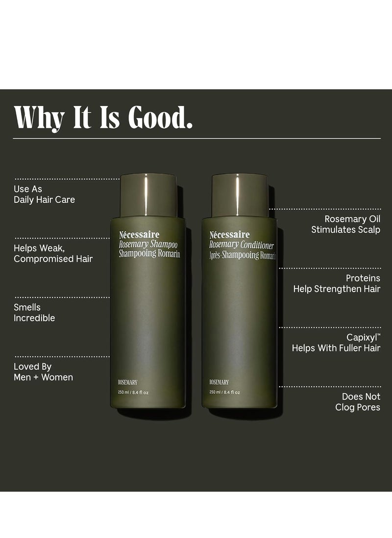 Necessaire Nécessaire Rosemary Hair Duo - Rosemary Shampoo and Conditioner for Women + Men. Rosemary Oil + Proteins For Stronger Hair. Good for All Hair Types/Textures. 250 ml / 8.4 fl oz  - Image 3