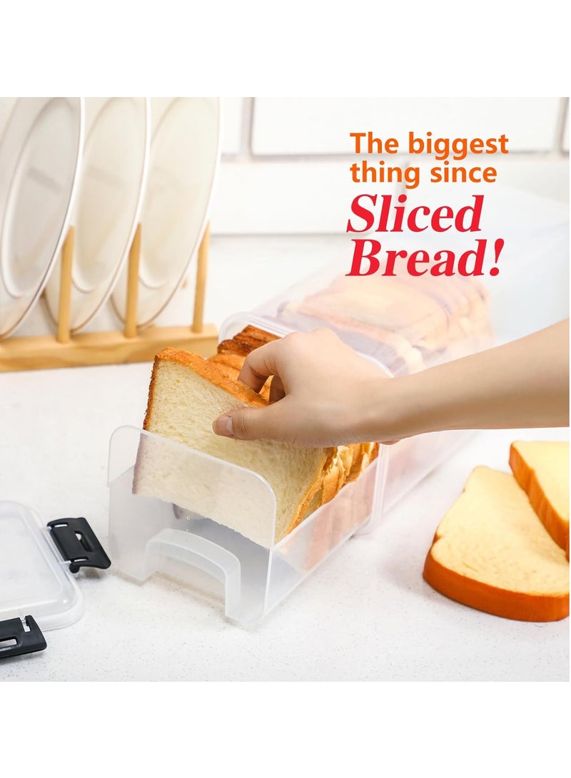 SOLARAE 2Pcs Bread Box, Bread Storage Container with Tray for Kitchen Countertop, Plastic Bread Box with Airtight Lid, Loaf Bread Keeper, Sandwich Bread Dispenser, Bread Saver, Bread Holder for Homemade Bread - Image 3