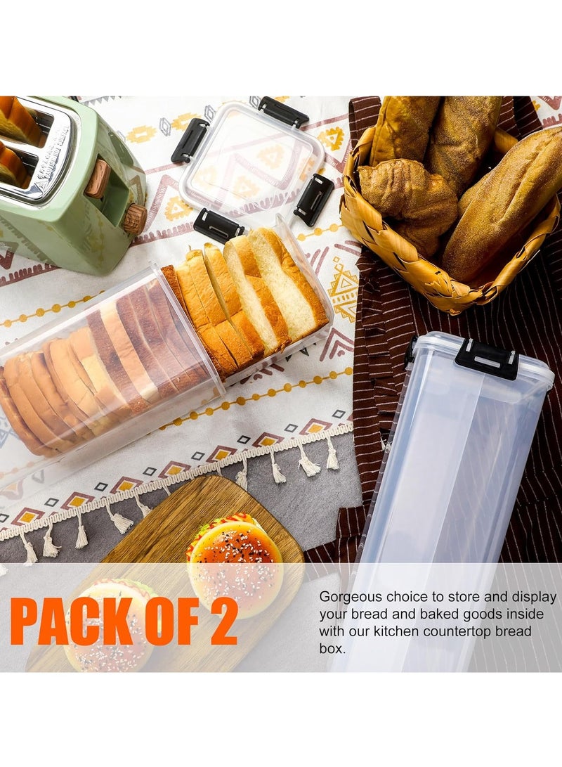 SOLARAE 2Pcs Bread Box, Bread Storage Container with Tray for Kitchen Countertop, Plastic Bread Box with Airtight Lid, Loaf Bread Keeper, Sandwich Bread Dispenser, Bread Saver, Bread Holder for Homemade Bread - Image 4