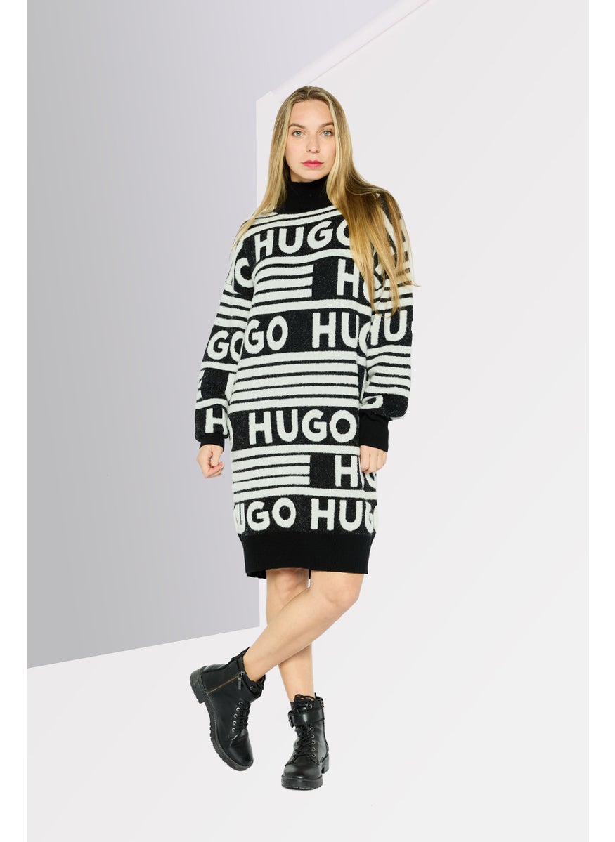 HUGO BOSS Women Allover Pattern Sweater Dress, Black  - Image 2