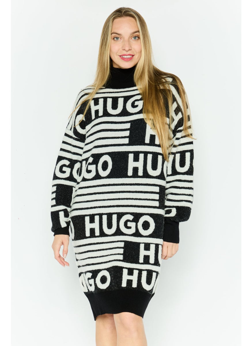 HUGO BOSS Women Allover Pattern Sweater Dress, Black  - Image 1