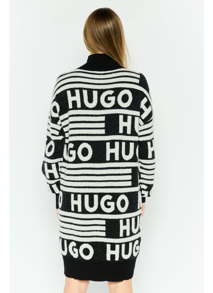 HUGO BOSS Women Allover Pattern Sweater Dress, Black  - Image 4
