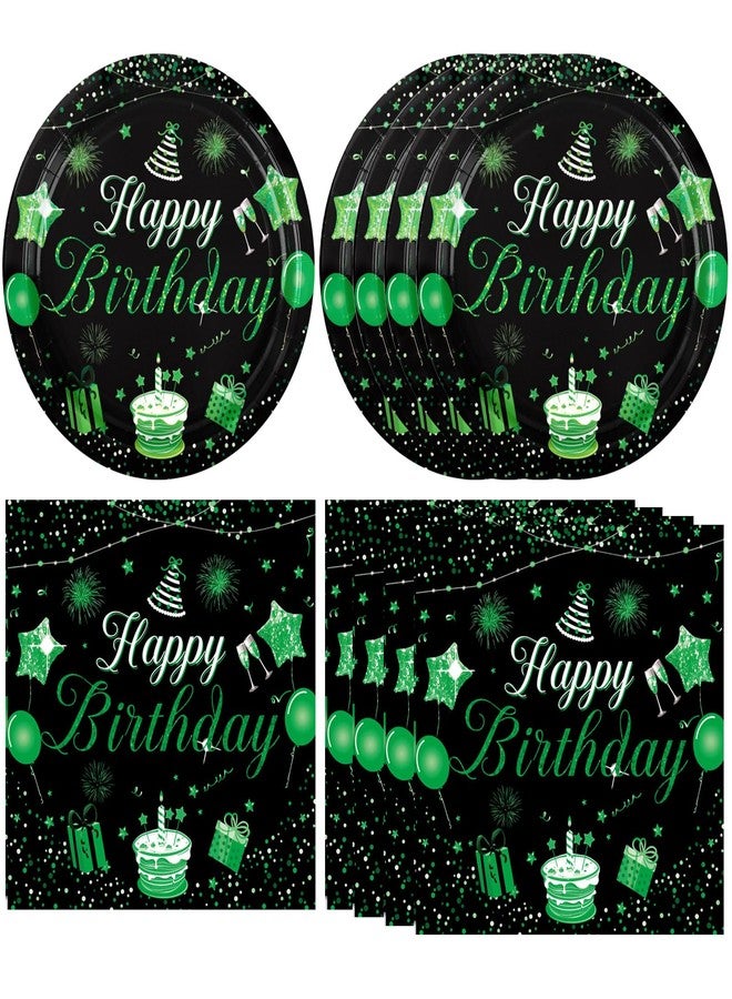 DURYGEN 40 PCS Green and Black Birthday Decorations Black and Green Theme Happy Birthday Disposable Tableware Green Paper Plates Napkins for Men Woman Happy Birthday Party Supplies, 1 - Image 1