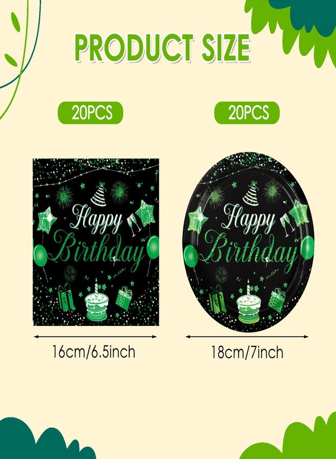 DURYGEN 40 PCS Green and Black Birthday Decorations Black and Green Theme Happy Birthday Disposable Tableware Green Paper Plates Napkins for Men Woman Happy Birthday Party Supplies, 1 - Image 2