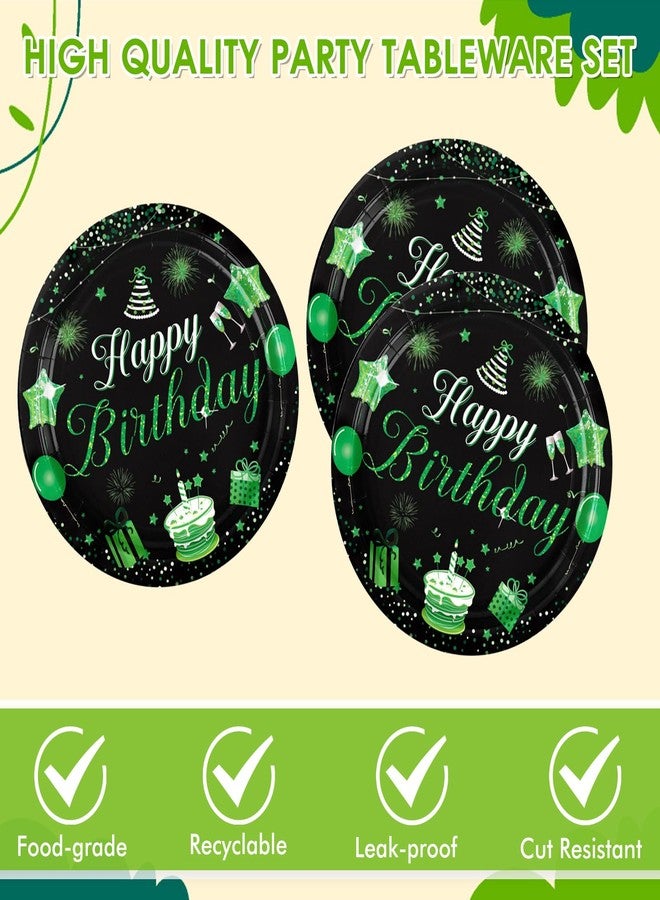 DURYGEN 40 PCS Green and Black Birthday Decorations Black and Green Theme Happy Birthday Disposable Tableware Green Paper Plates Napkins for Men Woman Happy Birthday Party Supplies, 1 - Image 4
