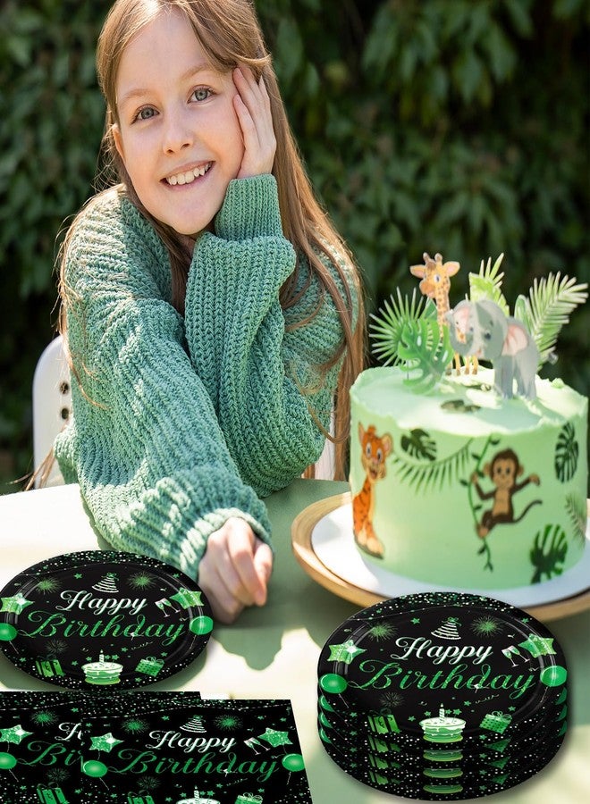 DURYGEN 40 PCS Green and Black Birthday Decorations Black and Green Theme Happy Birthday Disposable Tableware Green Paper Plates Napkins for Men Woman Happy Birthday Party Supplies, 1 - Image 5