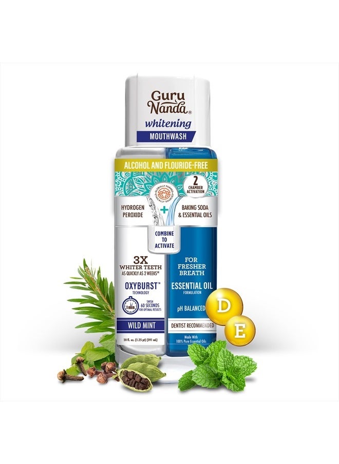 GuruNanda - Teeth Whitening Dual Barrel Oxyburst Mouthwash - Alcohol & Fluoride Free, Hydrogen Peroxide to Promote Whiter Teeth - Wild Mint - 20 Fl Oz - Image 1