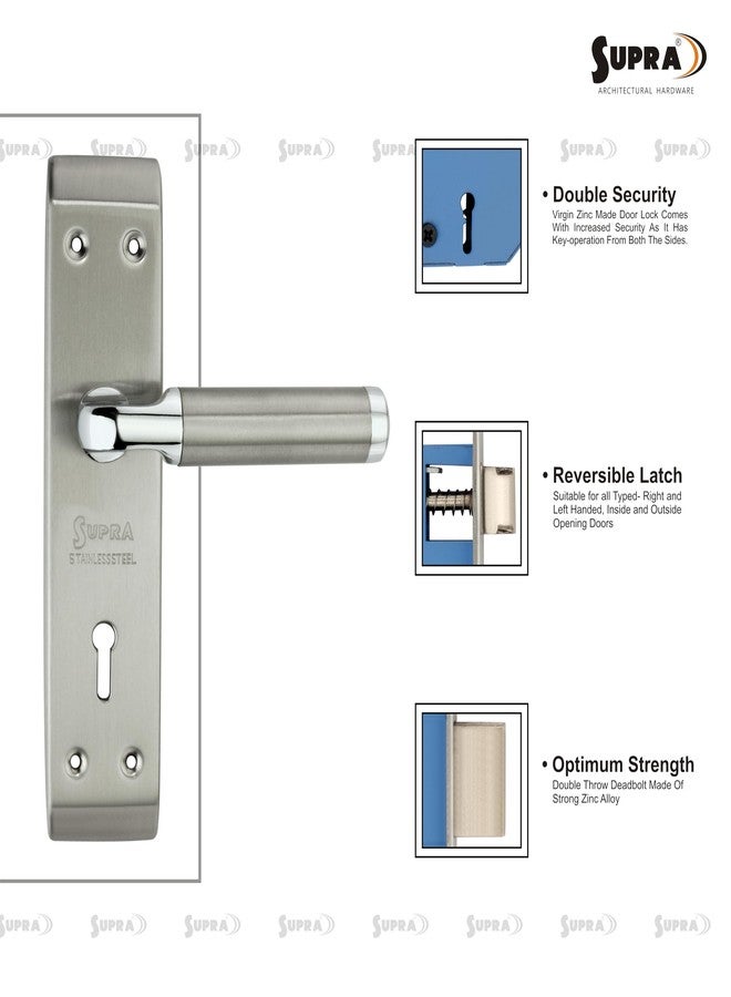 SUPRA Ultra Strong Mortise Door Lock Set for Main & Internal Door in Residential & Commercial Spaces I, Corsa Stainless Steel Handles Glossy Finish, Double Security Lock with Both Side Key Operation - Image 4