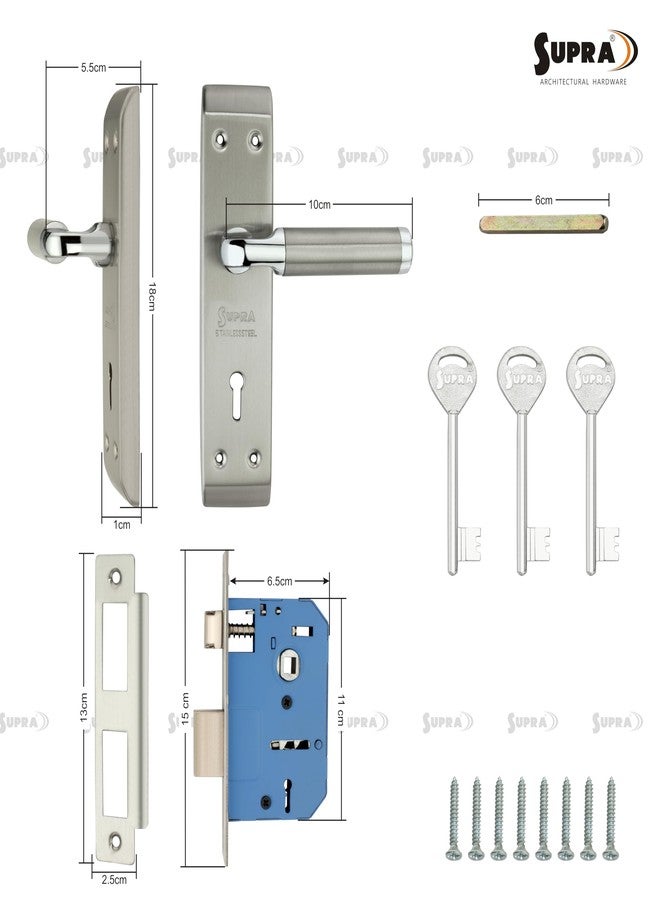SUPRA Ultra Strong Mortise Door Lock Set for Main & Internal Door in Residential & Commercial Spaces I, Corsa Stainless Steel Handles Glossy Finish, Double Security Lock with Both Side Key Operation - Image 3