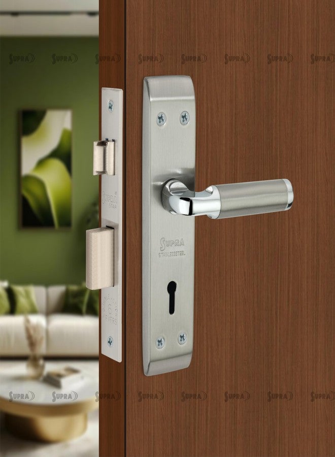 SUPRA Ultra Strong Mortise Door Lock Set for Main & Internal Door in Residential & Commercial Spaces I, Corsa Stainless Steel Handles Glossy Finish, Double Security Lock with Both Side Key Operation - Image 1