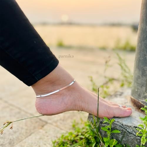 Parnika (Formerly MJ Trendy Flexible Silver Payal (Anklets) in Pure 92.5 Sterling Silver for Girls/Women | Gift for Women and Girls | With Certificate of Authenticity | (Flat Snake - 1 Pc) - Image 2