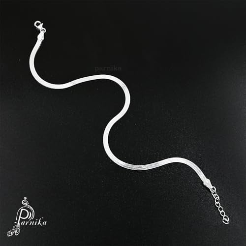 Parnika (Formerly MJ Trendy Flexible Silver Payal (Anklets) in Pure 92.5 Sterling Silver for Girls/Women | Gift for Women and Girls | With Certificate of Authenticity | (Flat Snake - 1 Pc) - Image 4
