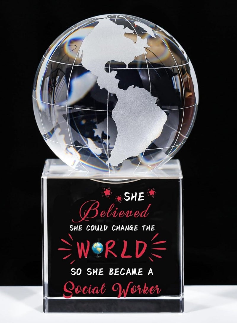RARELY هدايا الأخصائي الاجتماعي للنساء من الكريستال التذكاري لديكور المكتب ثقالة ورق مع عالم زجاجي - Image 1
