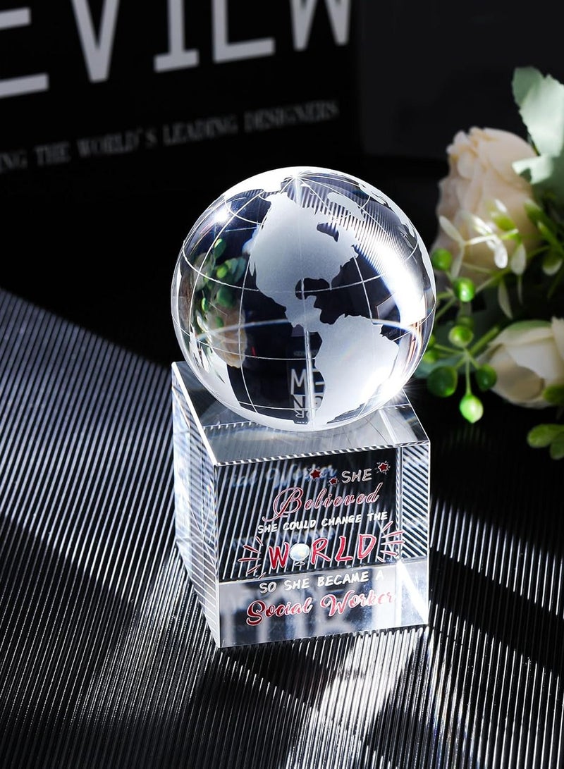 RARELY هدايا الأخصائي الاجتماعي للنساء من الكريستال التذكاري لديكور المكتب ثقالة ورق مع عالم زجاجي - Image 3