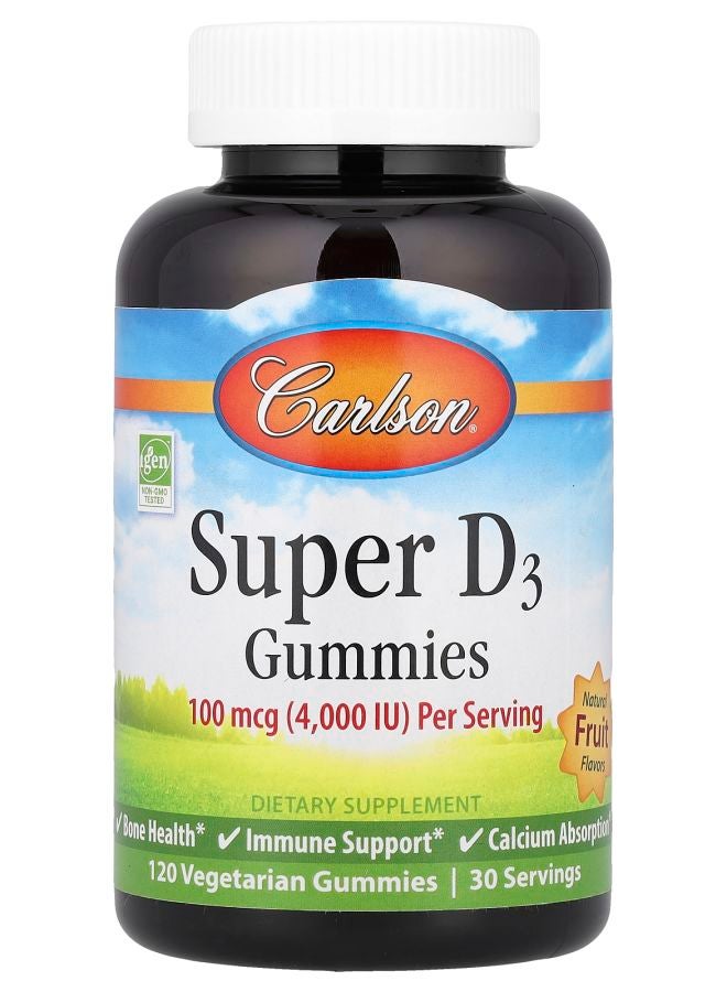 Carlson Super D3 Gummies  Natural Fruit 120 Vegetarian Gummies (25 mcg (1000 IU) per Gummy) - Image 1