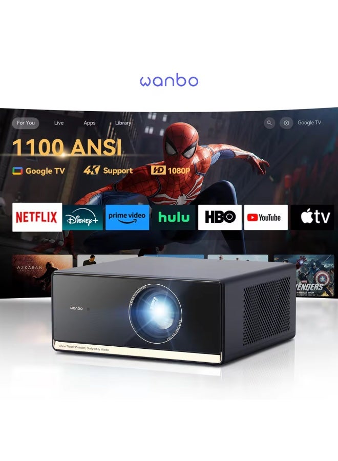 wanbo X5 Pro (2025) Upgraded Version Smart Projector | 1100 ANSI Lumens | Full HD 1080p (4K Supported) | Google TV 11 | Auto Focus & Keystone | WiFi 5G + Bluetooth | Home Theater & Outdoor Cinema - Image 1