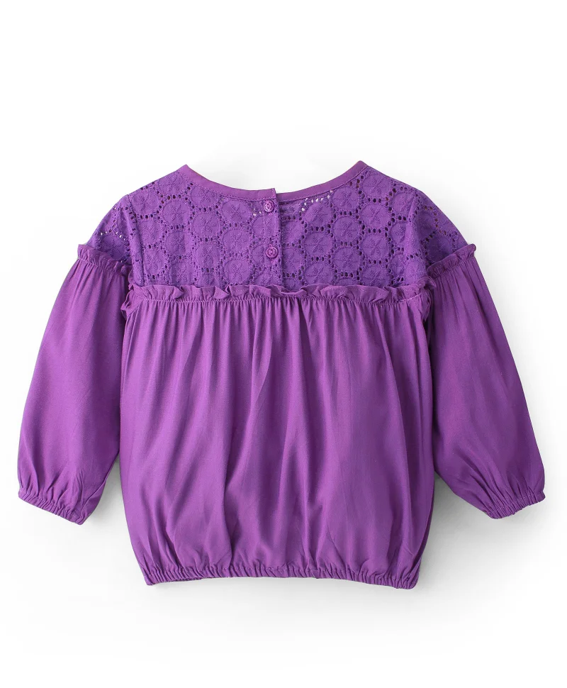 babyhug Babyhug Rayon Woven Full Sleeves Top With Frill & Lace Detailing - Purple