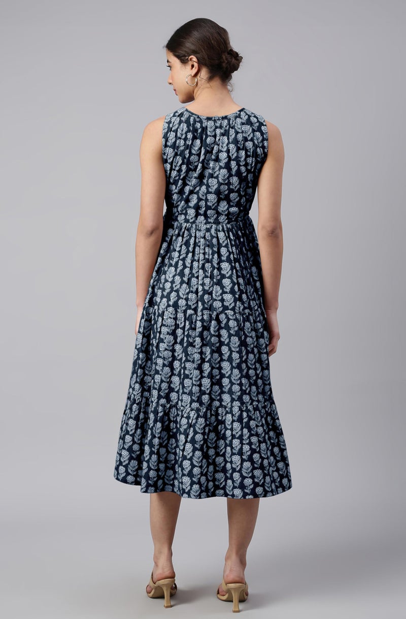 Janasya Women's Black Pure Cotton Floral Printed Tiered Dress (JAC24DR01524-3XL) - Image 5