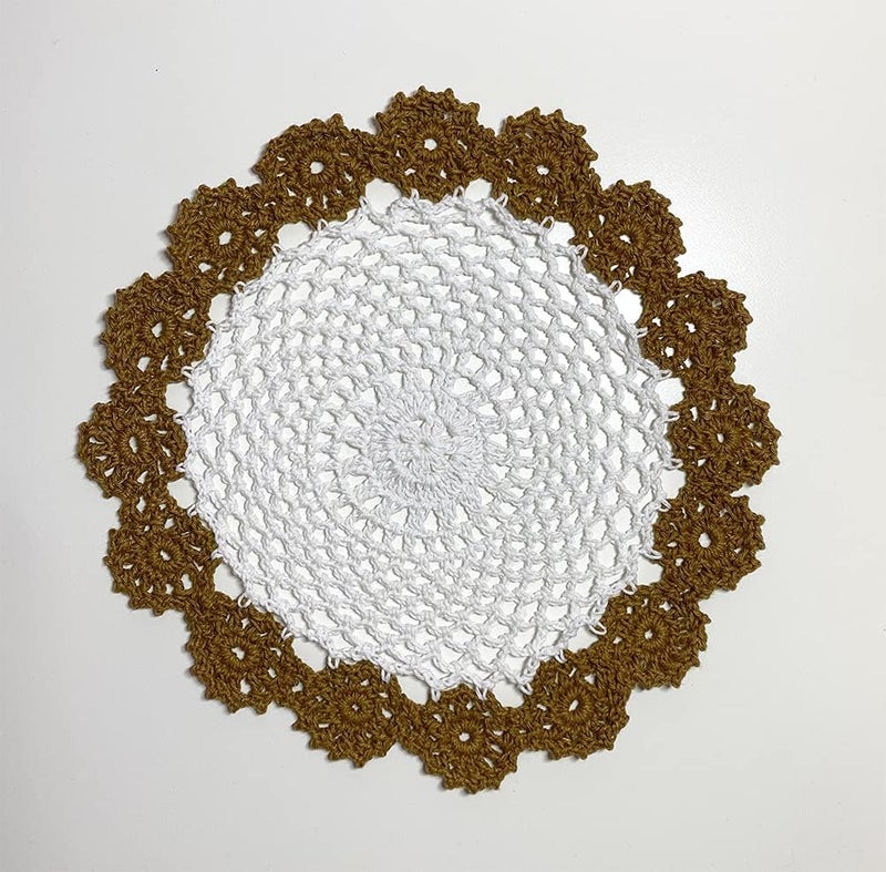 Fennco Styles Fennco Styles Handmade TwoTone Floral Crochet Tray Doilies 9 Round 2Piece  Mocha Cloth Placemats for Everyday Use Holidays Home Dcor Cocktail Party Tea Party Special Occasion - Image 3