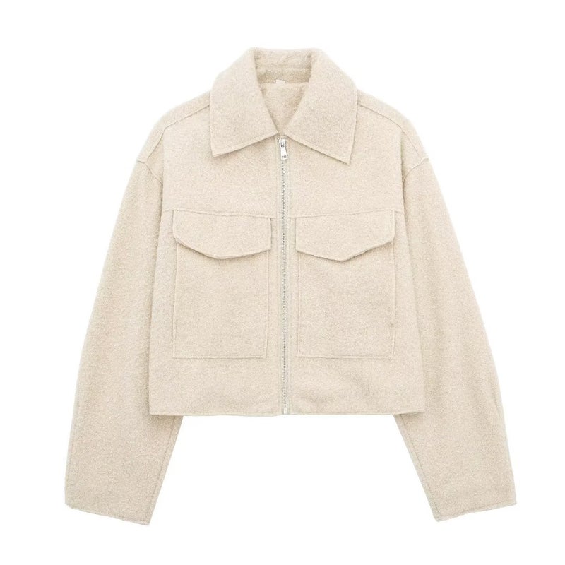 Chic Street Fashion Short Wool Jacket D69237 Beige 