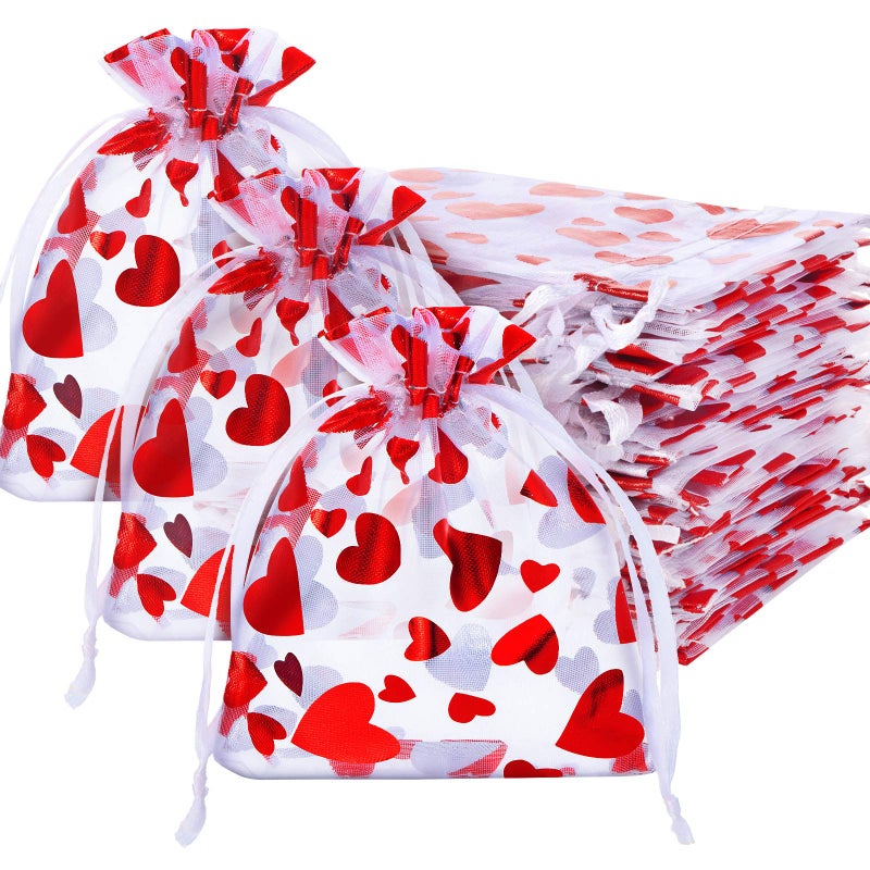 Shappy Valentineâ€˜s Day Organza Bags Heart Candy Jewelry Pouches 3 x 4 Inch Pouch Drawstring Bags for Jewelry Packaging Valentineâ€˜s Day Wedding Festival Party Supply(150 Pieces) - Image 1