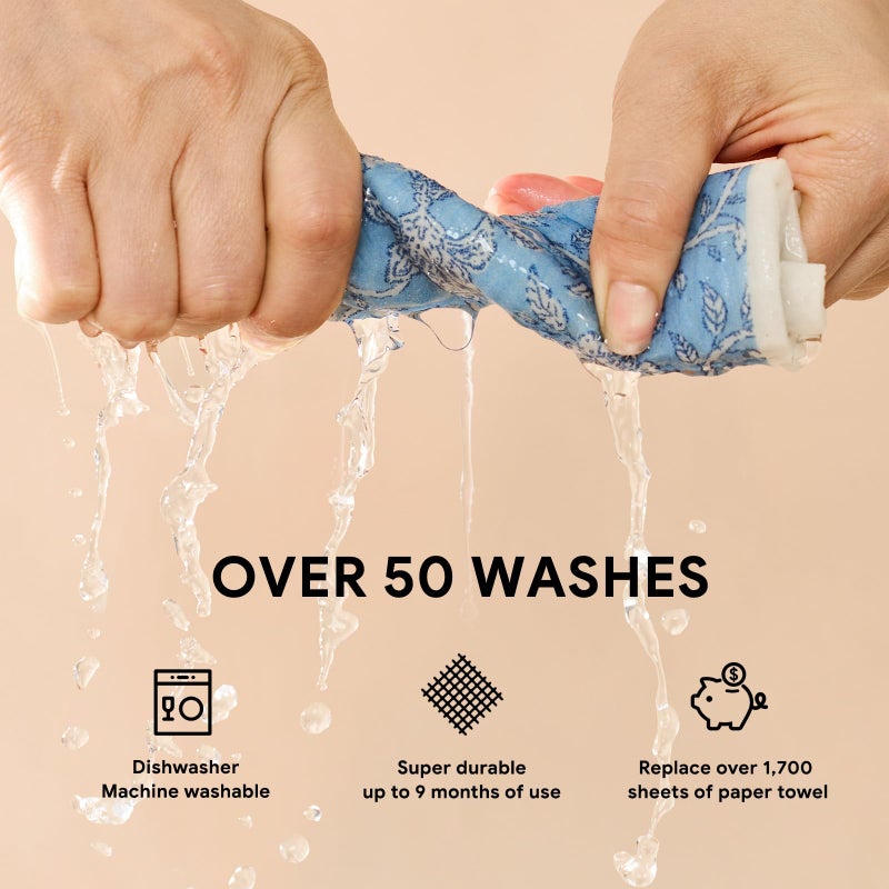 RECYCO Swedish Dishcloths for Kitchen | 6 Pack Heritage Florals Blue Washable Dish Rags | Cellulose Reusable Cleaning Paper Towels | Absorbent Counter Dish Cloth Sponge Kitchen Wipes, 8" L x 7" W - Image 5