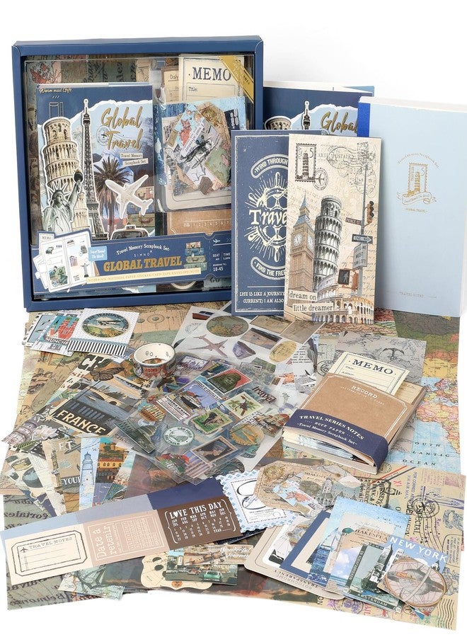 Auguro World Travel Scrapbook Kit A6 Grid Notebook Stationery Junk Journal Kit Scrapbooking Supplies Kit Craft DIY Gift for Adult Teen Girl - Image 1