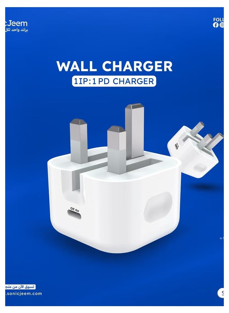 SONIC JEEM AE-Sonic Gym 20W Fast Charging Wall Charger with Smart PD TYPE-C Port - Image 3