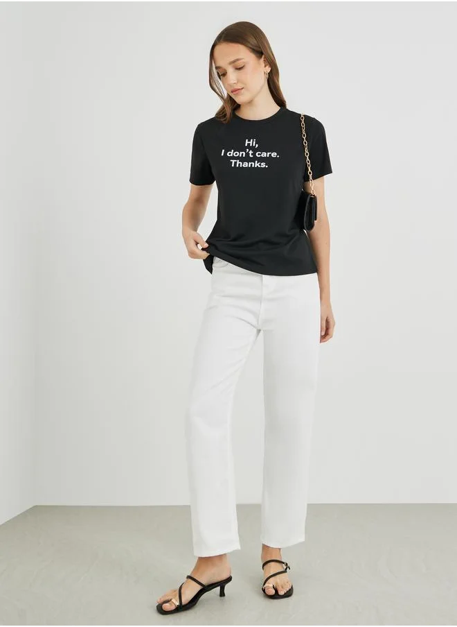 تايك تو Take Two Slogan Print Round Neck T-Shirt
