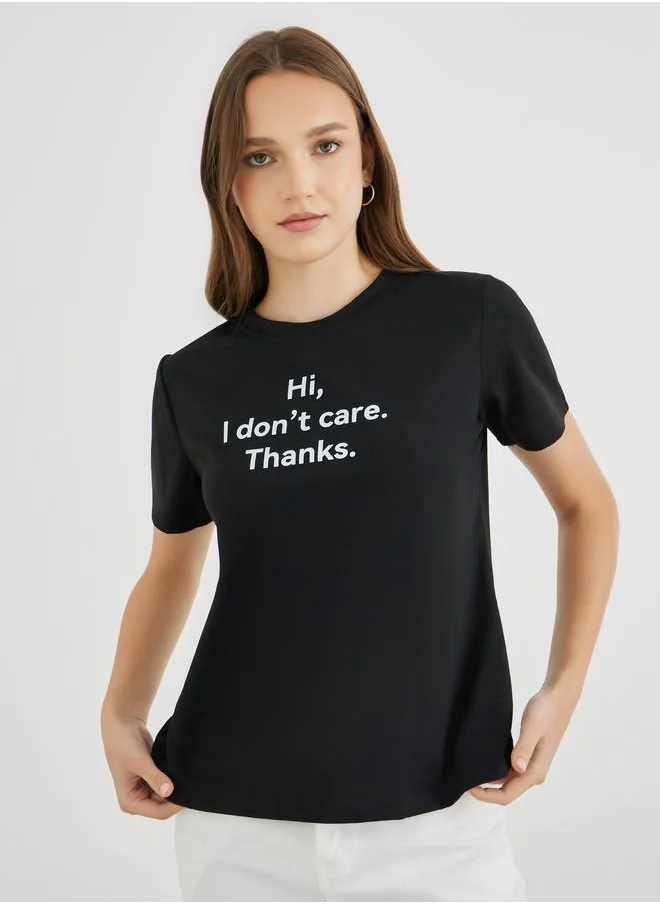 تايك تو Take Two Slogan Print Round Neck T-Shirt
