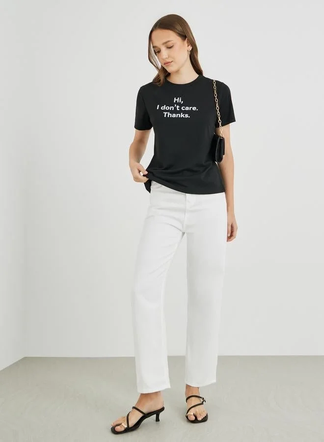 Take Two Take Two Slogan Print Round Neck T-Shirt