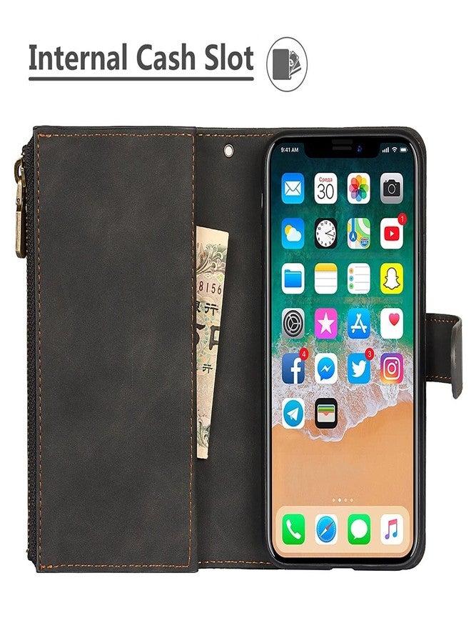 iCoverCase for iPhone X/XS Wallet Case with Card Holder and Wrist Strap, PU Leather Kickstand Card Slots Zipper Pocket Magnetic [Detachable] Flip Cover Case 5.8 Inch (Black) - Image 4