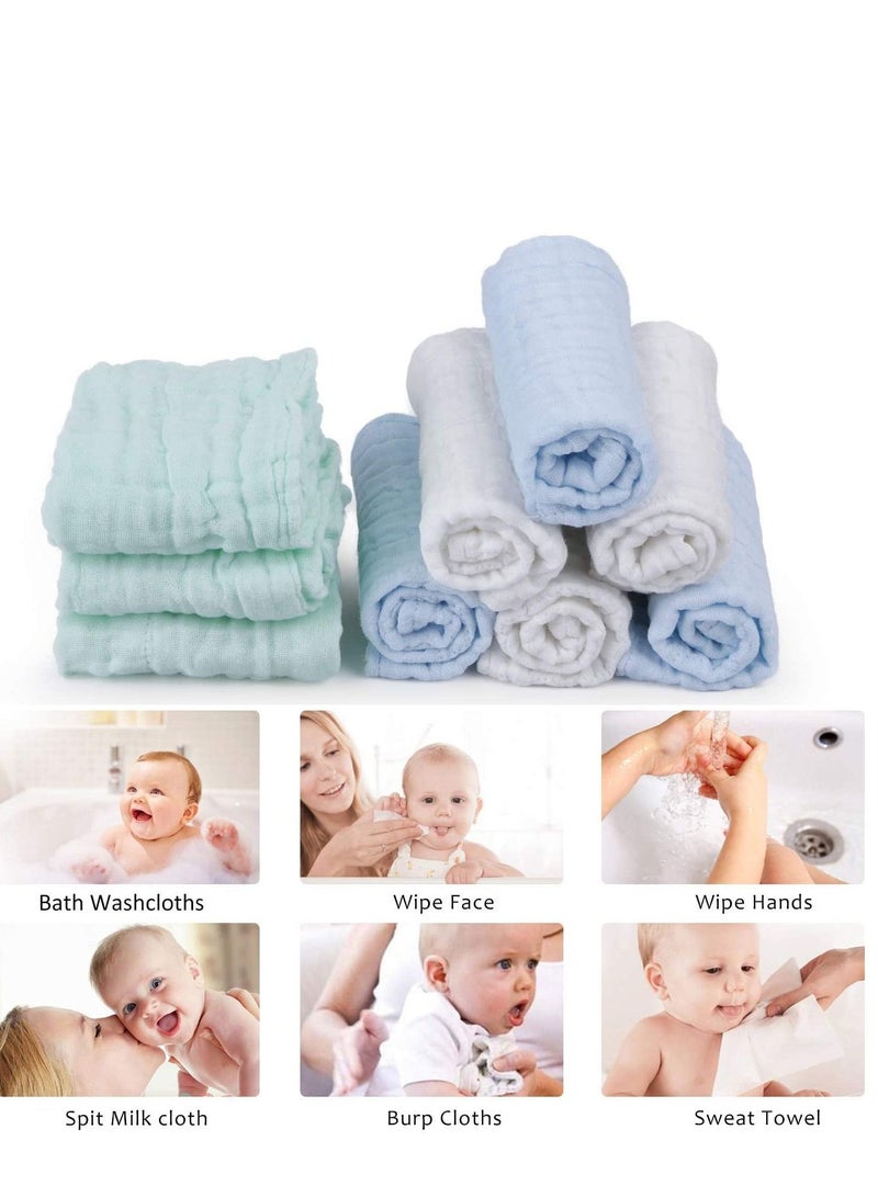 10 Pack Baby Muslin Cloth, Wash Cloth Cotton Soft Towels Set Reusable Squares Cleaning for Bath Bibs and Hands Unisex Wipes Nursing Towel - Image 3