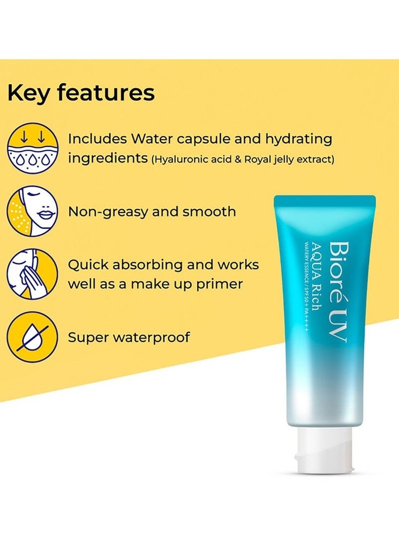 Biore UV Aqua Rich Watery Essence Sunscreen SPF50+ PA+++ UV Sunblock Cream (Made in Japan) 70g  - Image 5