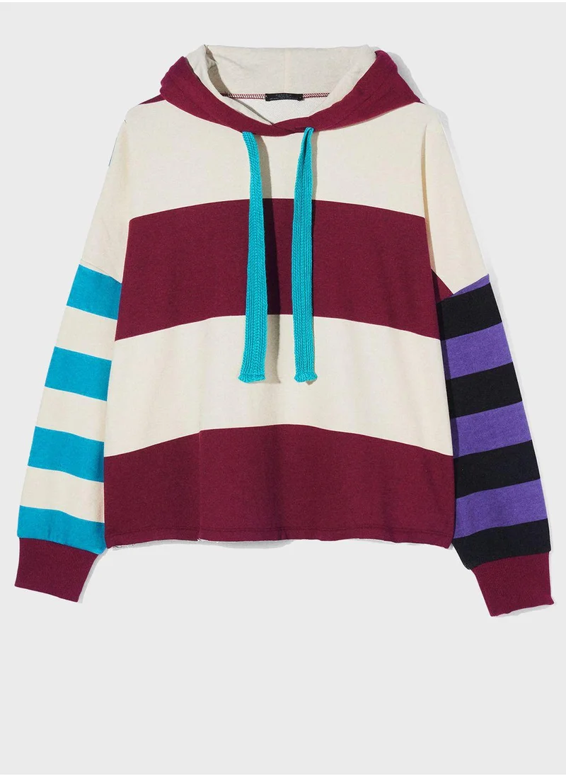 بارفوا Drawstring Color Block Sweatshirt