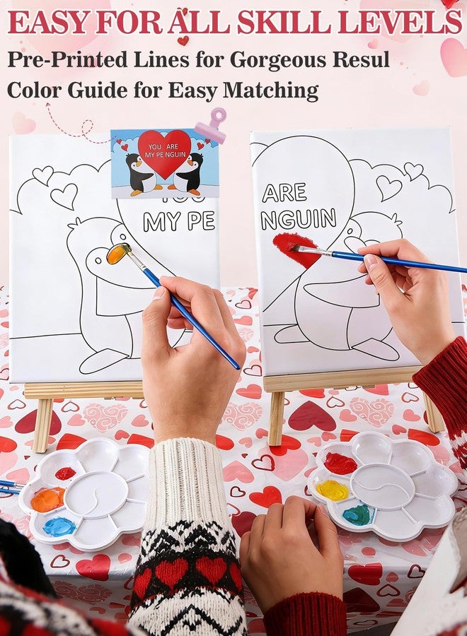 Beeplove Valentines Paint and Sip Kit for Adults Couples - Date Night Pre Drawn Canvas Painting, Romantic Valentines' Day Penguin Gifts for Her Him Anniversary, 2 Pack, 7.7'' x 9.6'' - Image 5