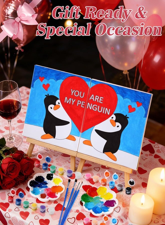 Beeplove Valentines Paint and Sip Kit for Adults Couples - Date Night Pre Drawn Canvas Painting, Romantic Valentines' Day Penguin Gifts for Her Him Anniversary, 2 Pack, 7.7'' x 9.6'' - Image 2