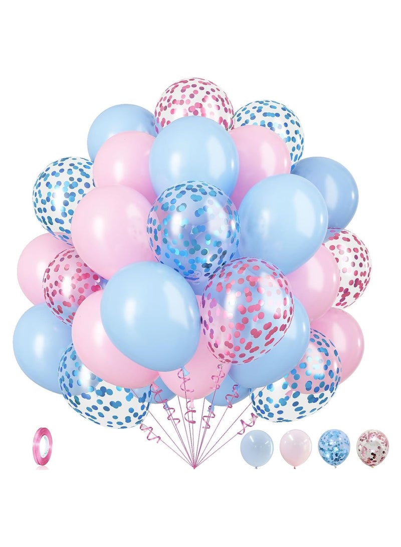 35 Pack Pastel Pale Blue Pink Confetti Latex Balloons 12 Inch Light Blue Pink Balloon Kit for Birthday Party  Baby Bridal Shower Party Decorations - Image 1
