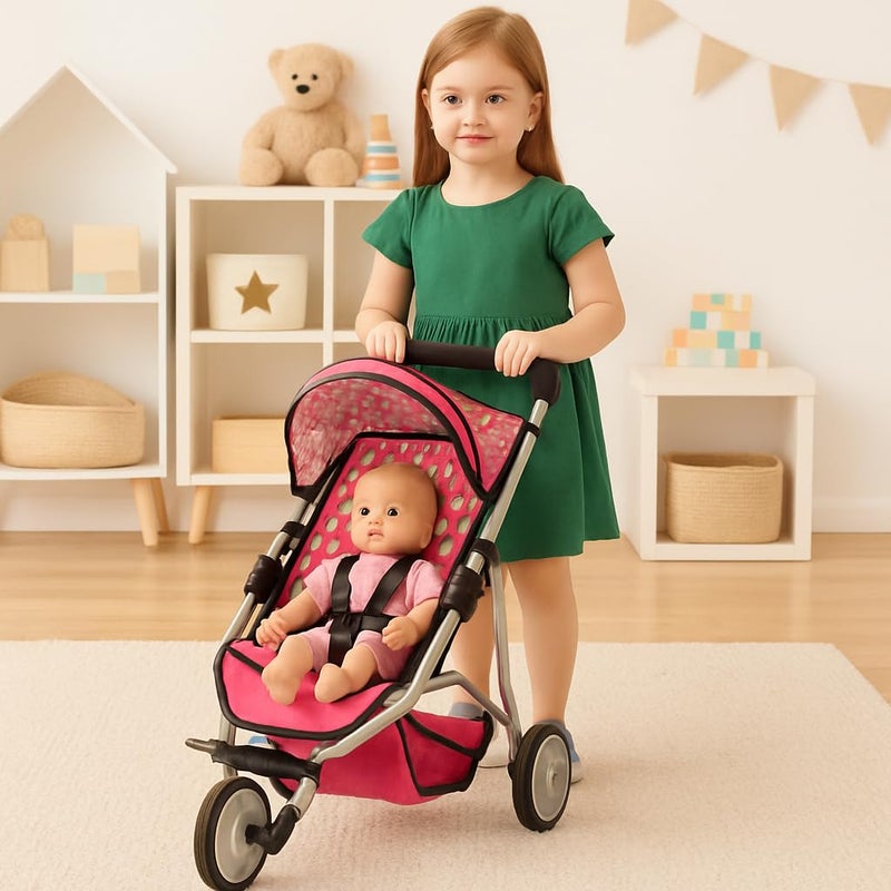 Fash N Kolor - Baby Doll Stroller with Adjustable Canopy & Toy Storage Basket - Foldable Baby Stroller for Pretend Play - Denim Pink, - Image 2