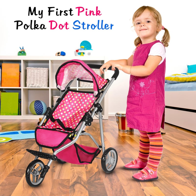 Fash N Kolor - Baby Doll Stroller with Adjustable Canopy & Toy Storage Basket - Foldable Baby Stroller for Pretend Play - Denim Pink, - Image 5