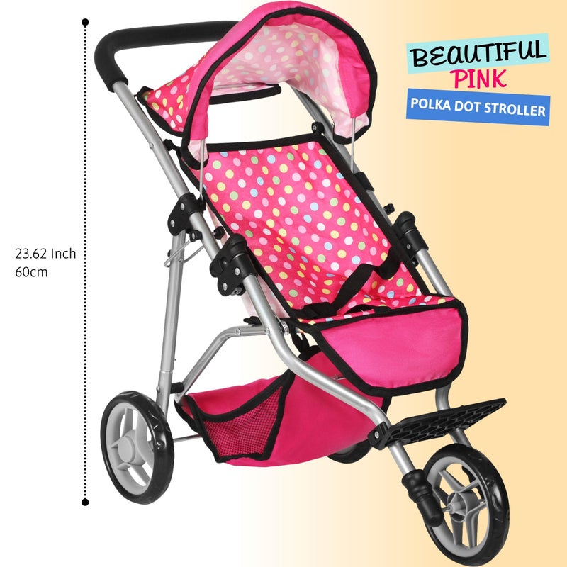 Fash N Kolor - Baby Doll Stroller with Adjustable Canopy & Toy Storage Basket - Foldable Baby Stroller for Pretend Play - Denim Pink, - Image 3