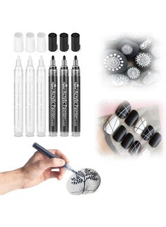 erorex Black White Paint Pens 6 Pack Acrylic Black White Permanent Markers Acrylic Paint Pens For Rock Painting Stone Ceramic Glass Wood Plastic Glass Metal Canvas Water Based Extra Fine Point  - Image 1