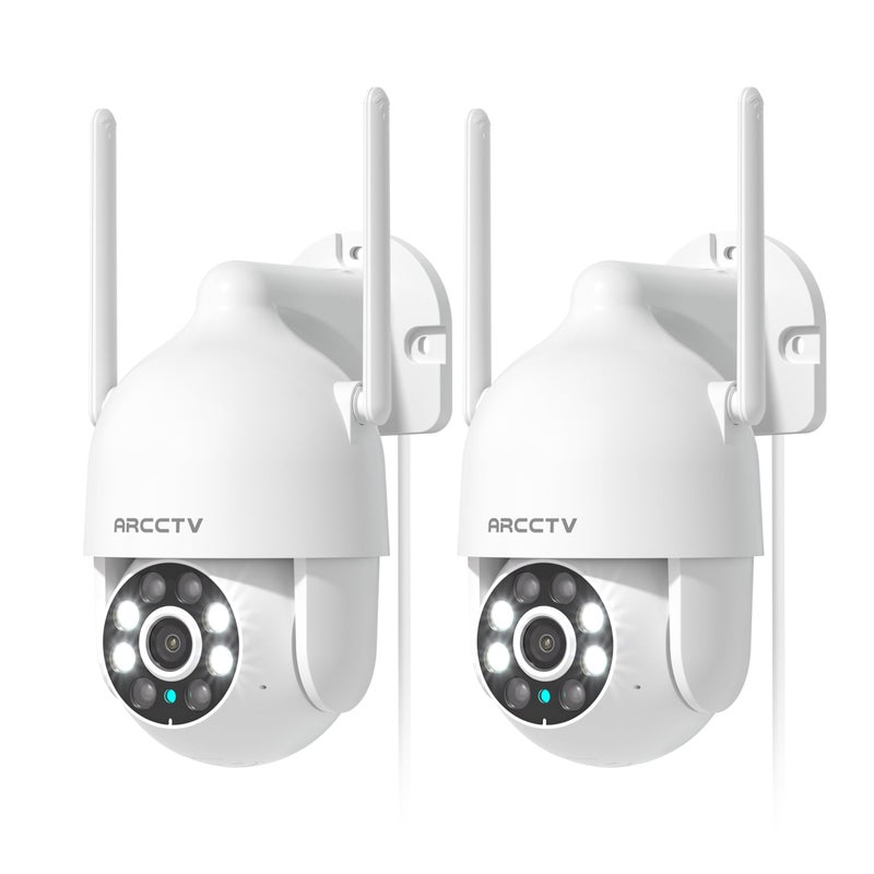 ARCCTV 2K Security Cameras Outdoor, 360Â°Pan-Tilt View 2.4G/5G WiFi Security Camera with Motion Tracking, Spotlight & Siren, 2-Way Audio, Full Color Night Vision, Waterproof (2 Pack) - Image 1